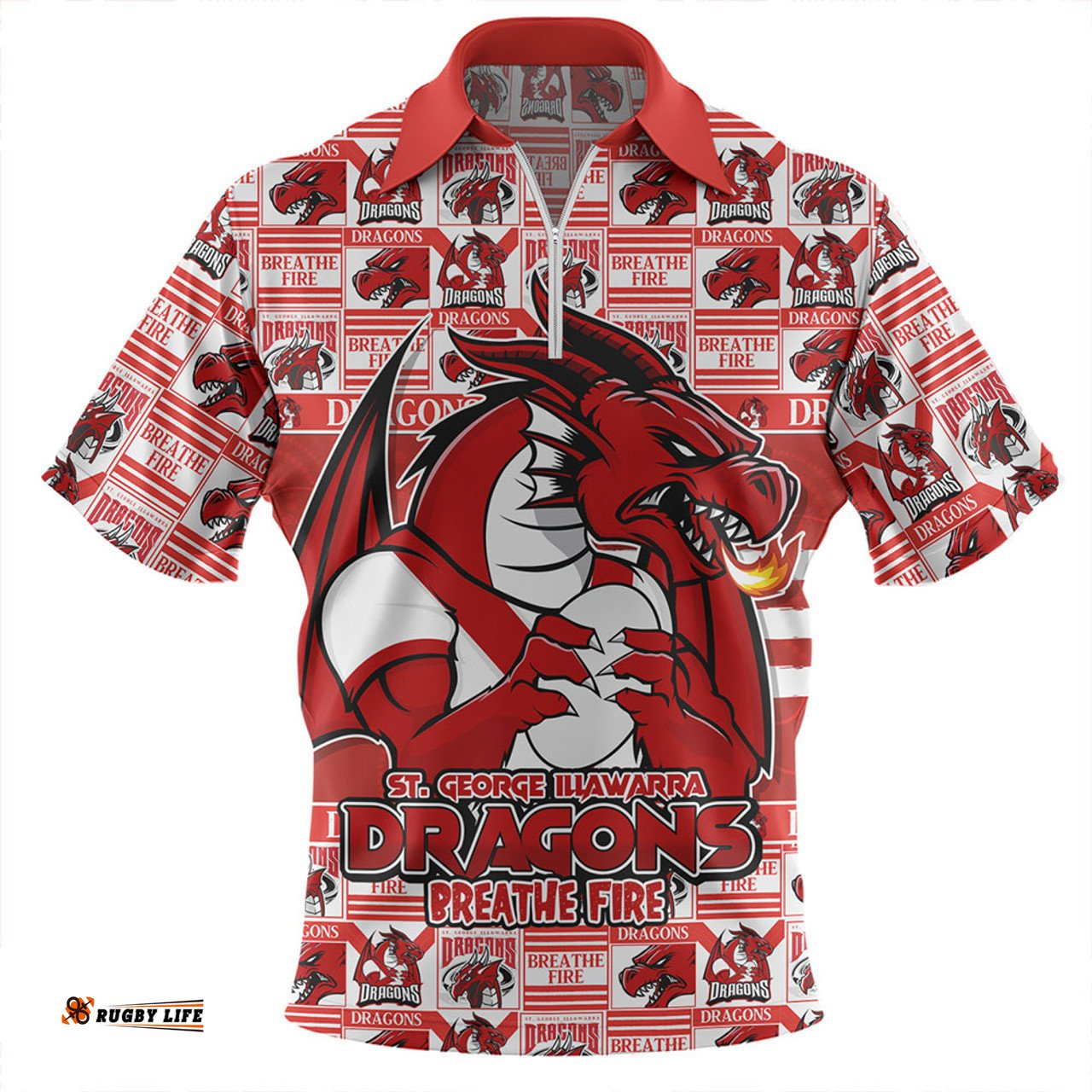 St. George Illawarra Dragons Champions Pride Comic Style Zip Polo Shirt