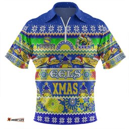 Parramatta Eels Christmas Aboriginal Custom Indigenous Knitted Ugly Xmas Style Zip Polo Shirt
