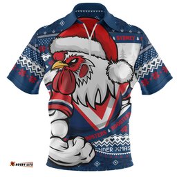 Sydney Roosters Ugly Knit Style For Christmas Game Fans Zip Polo Shirt
