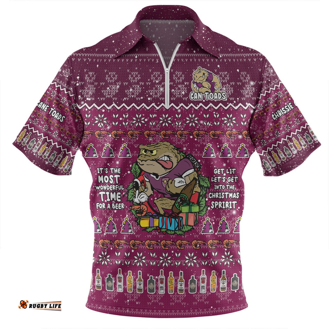 Queensland Cane Toads Christmas Custom Chrissie Spirit Zip Polo Shirt
