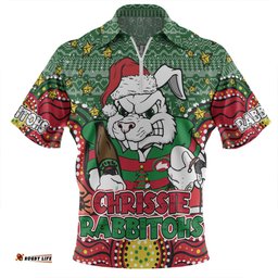 South Sydney Rabbitohs Custom Christmas Knit Patterns Vintage Jersey Ugly Zip Polo Shirt
