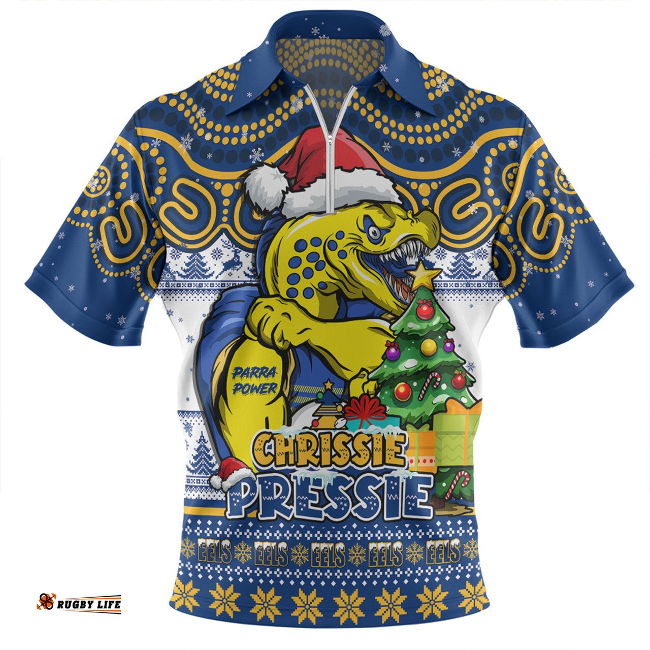 Parramatta Eels Aussie Ugly Christmas For Die Hard Fan Supporters Zip Polo Shirt