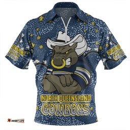 North Queensland Cowboys Custom Team With Dot And Star Patterns For Tough Fan Zip Polo Shirt
