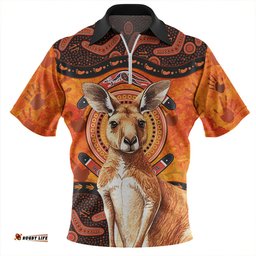 Indigenous Australian Aboriginal Kangaroo Spirit Dreaming Zip Polo Shirt