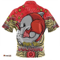 Redcliffe Dolphins Custom Custom With Aboriginal Inspired Style Of Dot Painting Patterns Zip Polo Shirt