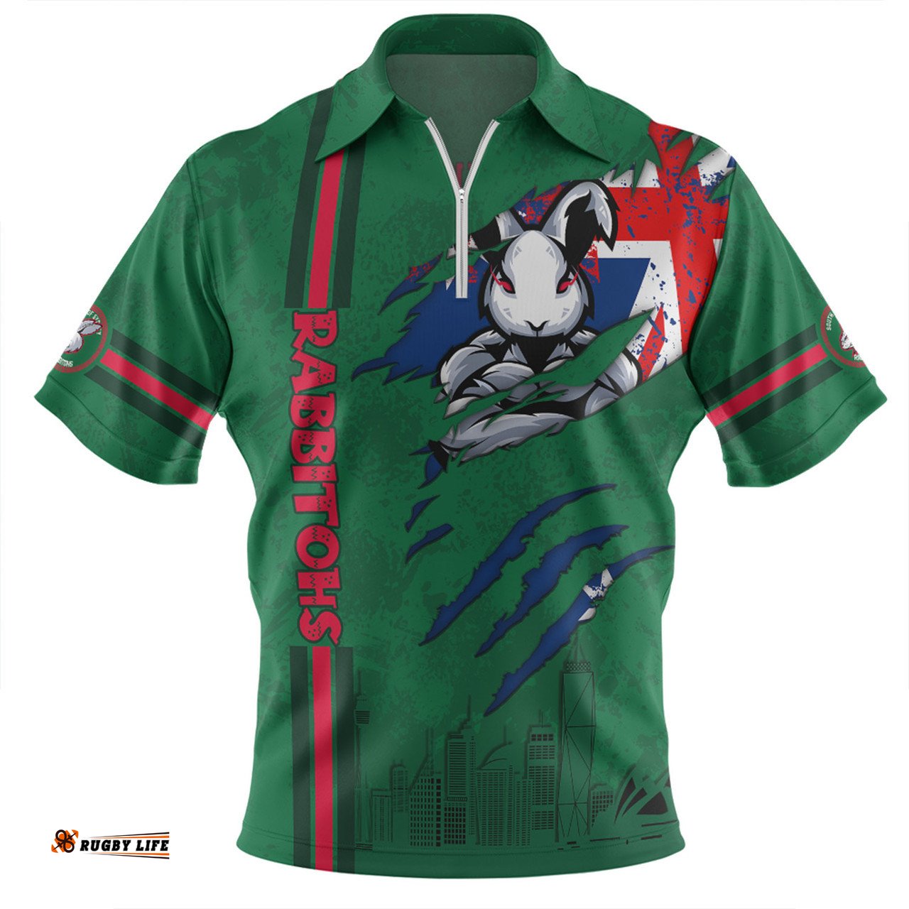 South Sydney Rabbitohs Happy Australia Day Flag Scratch Style Zip Polo Shirt