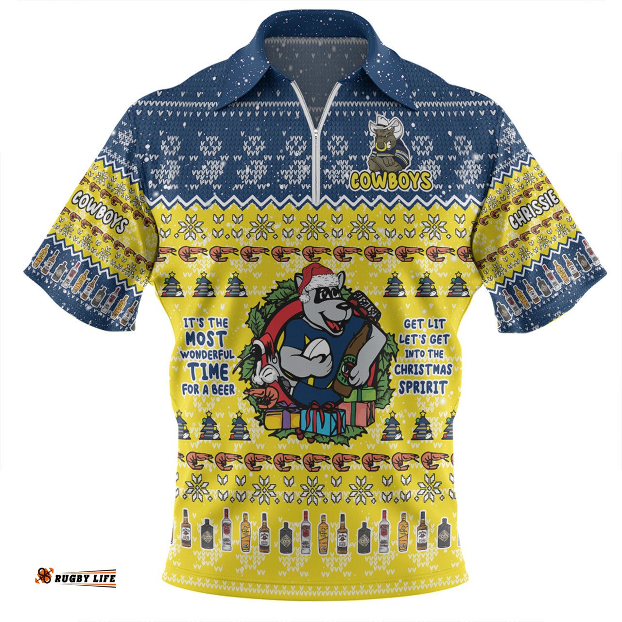North Queensland Cowboys Christmas Custom Chrissie Spirit Zip Polo Shirt