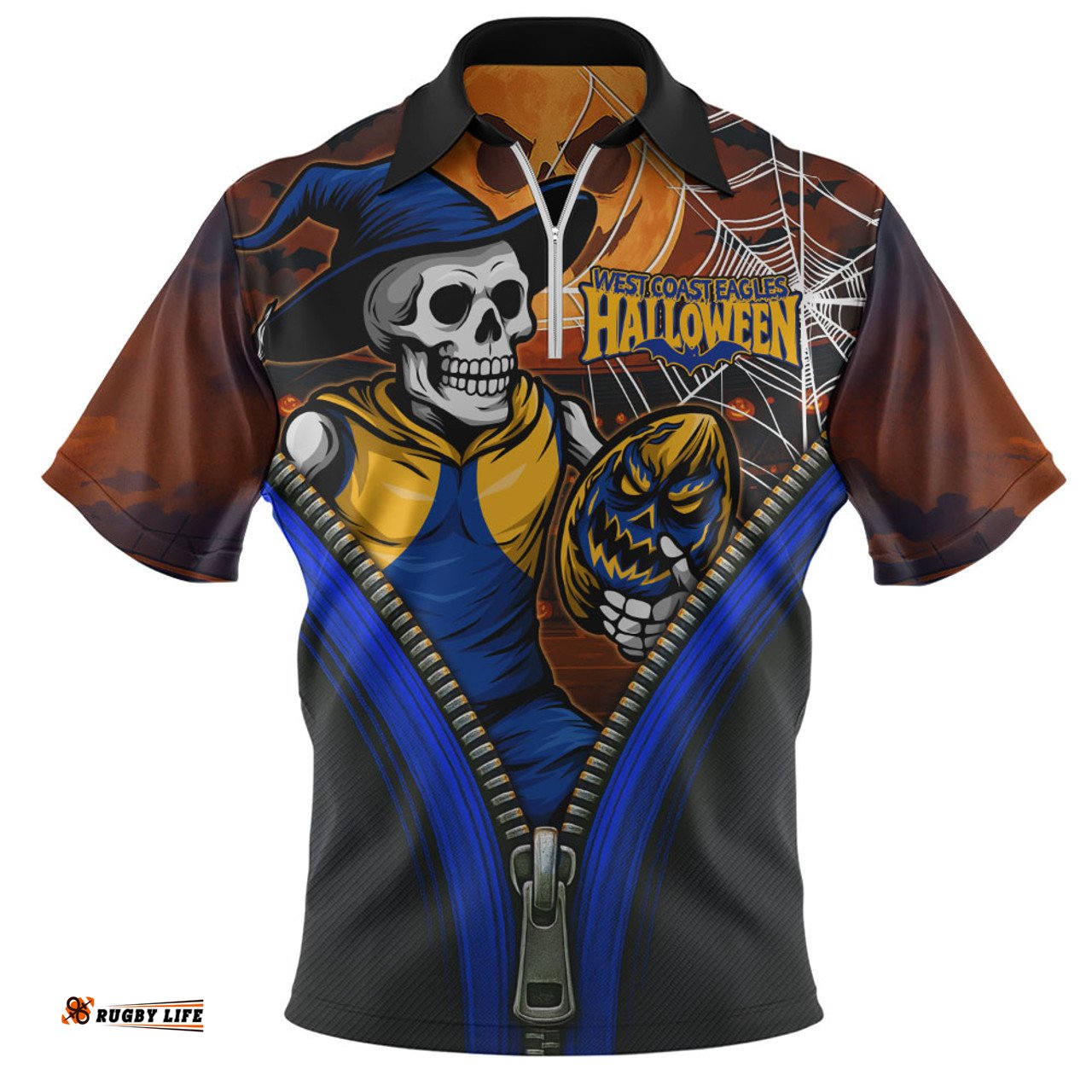 West Coast Eagles Halloween Night Reaper Zipper Zip Polo Shirt