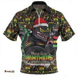 Penrith Panthers Merry Ugly Christmas Comic Style Zip Polo Shirt