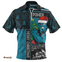 Port Adelaide Merry Christmas Knit Style Festive Spirit Zip Polo Shirt