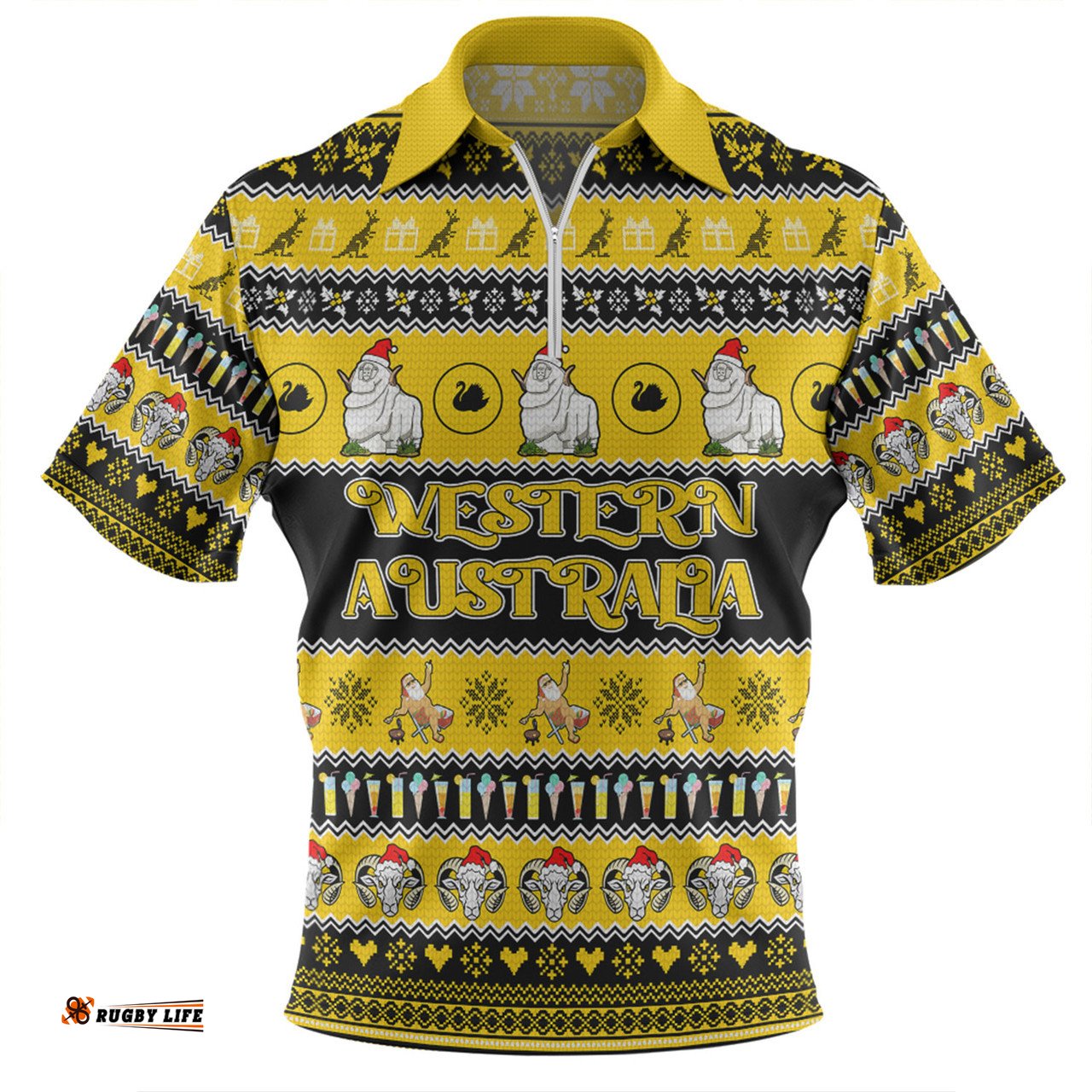 Western Australia Big Things Christmas Custom Giant Ram Zip Polo Shirt