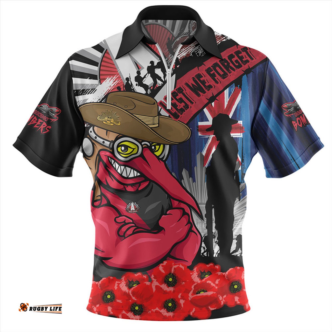 Essendon Anzac Day Honor United In Spirit Zip Polo Shirt