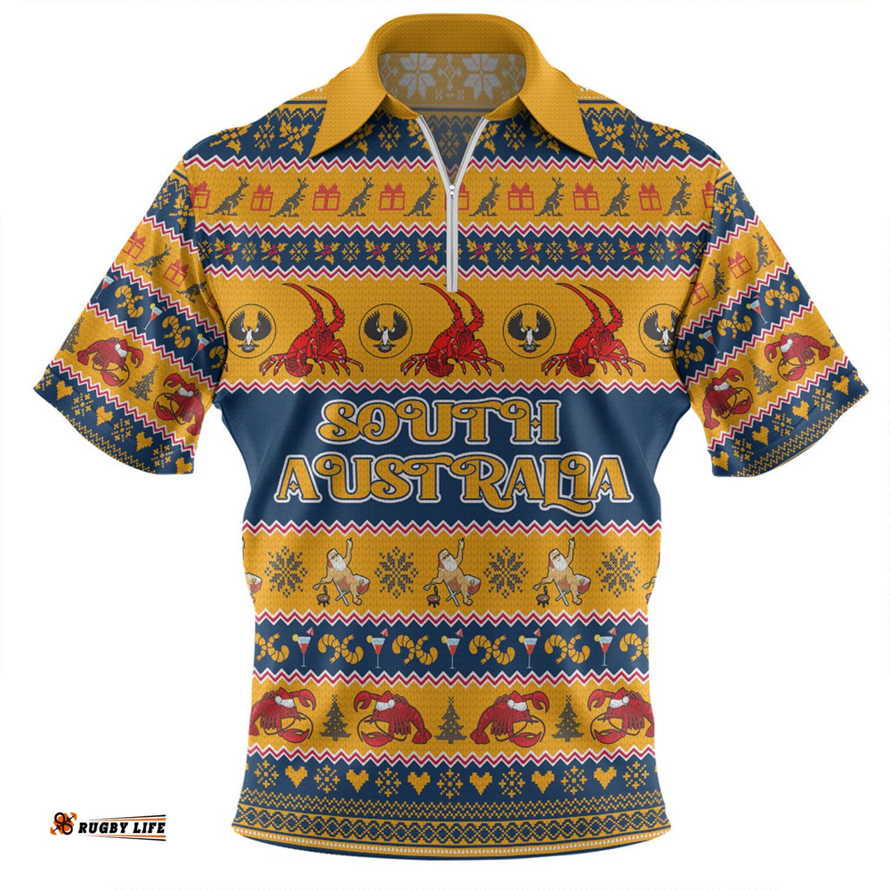 South Australia Big Things Christmas Custom The Big Lobster Zip Polo Shirt