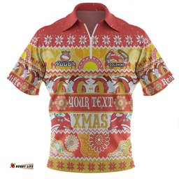 Redcliffe Dolphins Christmas Aboriginal Custom Indigenous Knitted Ugly Xmas Style Zip Polo Shirt