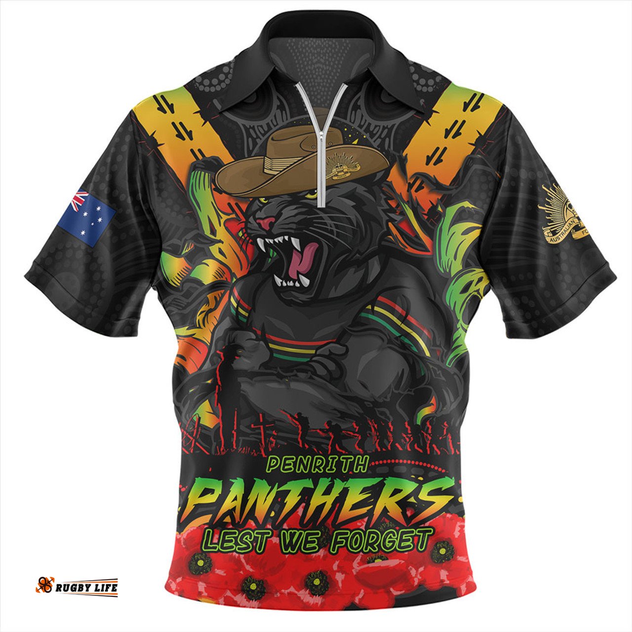 Penrith Panthers Ripped Legacy Of The Game The ANZAC Spirit Lives On Zip Polo Shirt