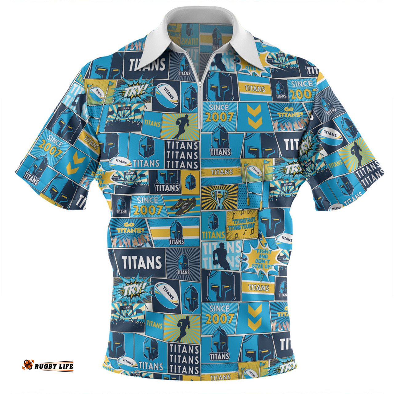 Gold Coast Titans Team Of Us Die Hard Fan Supporters Comic Style Zip Polo Shirt