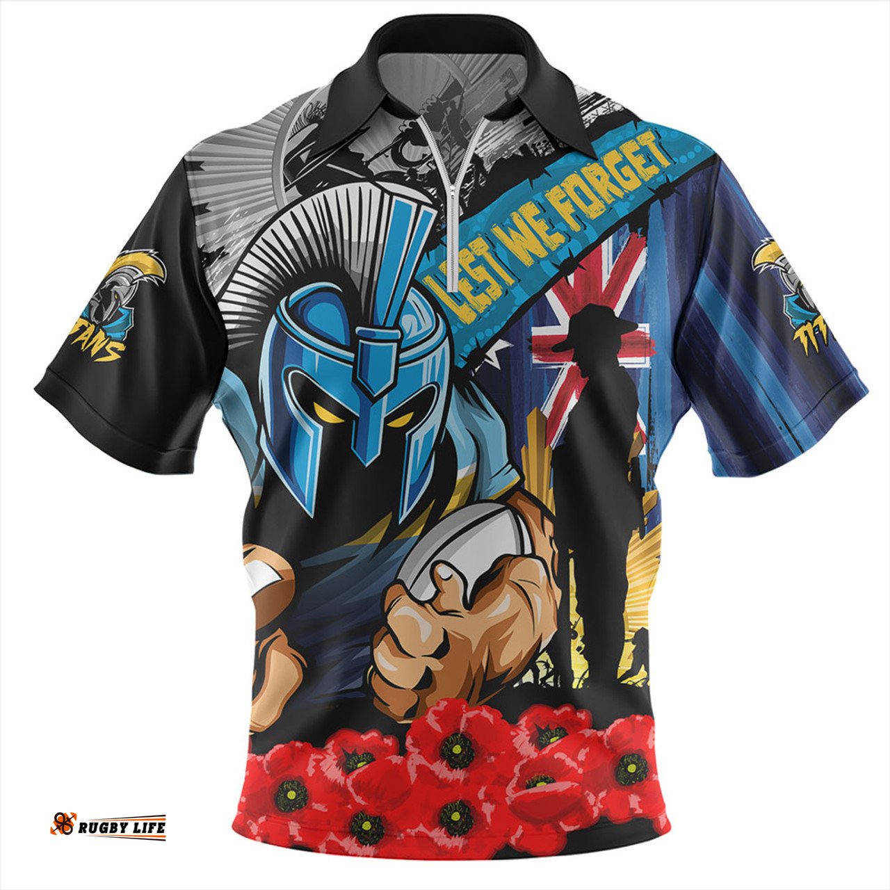 Gold Coast Titans United In Spirit Anzac Day Tribute Zip Polo Shirt