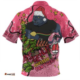 Penrith Panthers Christmas Custom Let's Get Lit Chrisse Pressie Pink Zip Polo Shirt