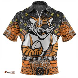 Wests Tigers Custom Custom With Aboriginal Inspired Style Of Dot Painting Patterns Zip Polo Shirt
