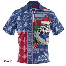 Western Bulldogs Merry Christmas Knit Style Festive Spirit Zip Polo Shirt