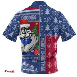 Western Bulldogs Merry Christmas Knit Style Festive Spirit Zip Polo Shirt