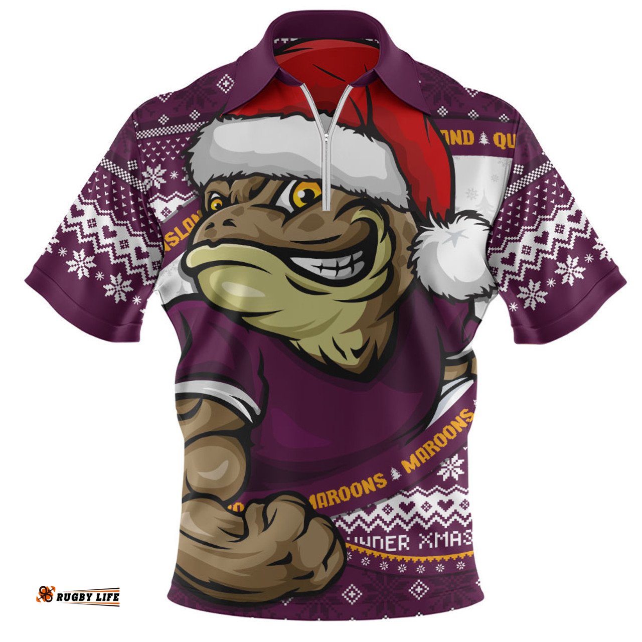 Queensland Maroons Ugly Knit Style For Christmas Game Fans Zip Polo Shirt
