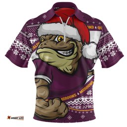 Queensland Maroons Ugly Knit Style For Christmas Game Fans Zip Polo Shirt