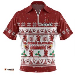 St. George Illawarra Dragons Christmas Custom Special Ugly Christmas Zip Polo Shirt