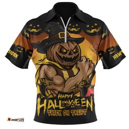 Hawthorn Dark Pumpkin Halloween Spirit Zip Polo Shirt