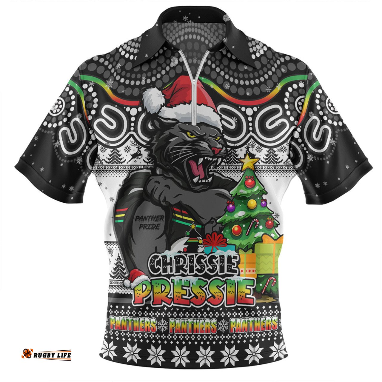 Penrith Panthers Aussie Ugly Christmas For Die Hard Fan Supporters Zip Polo Shirt