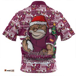 Queensland Maroons Merry Ugly Christmas Comic Style Zip Polo Shirt