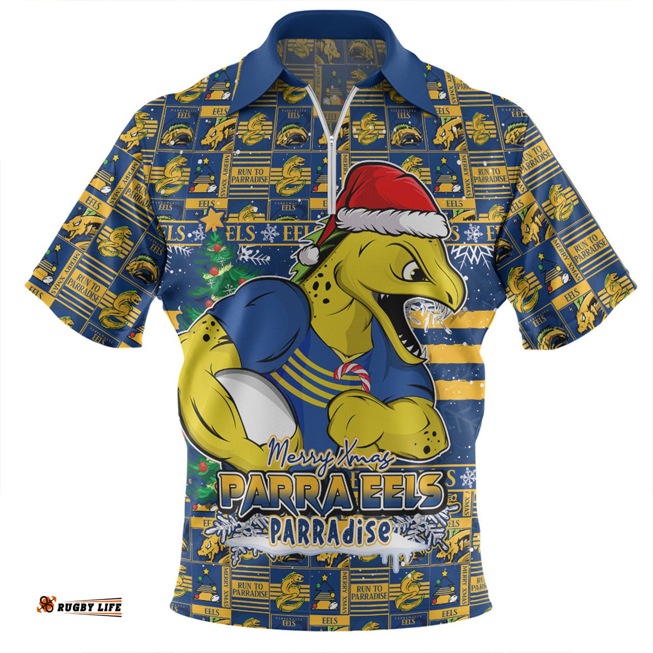Parramatta Eels Merry Ugly Christmas Comic Style Zip Polo Shirt