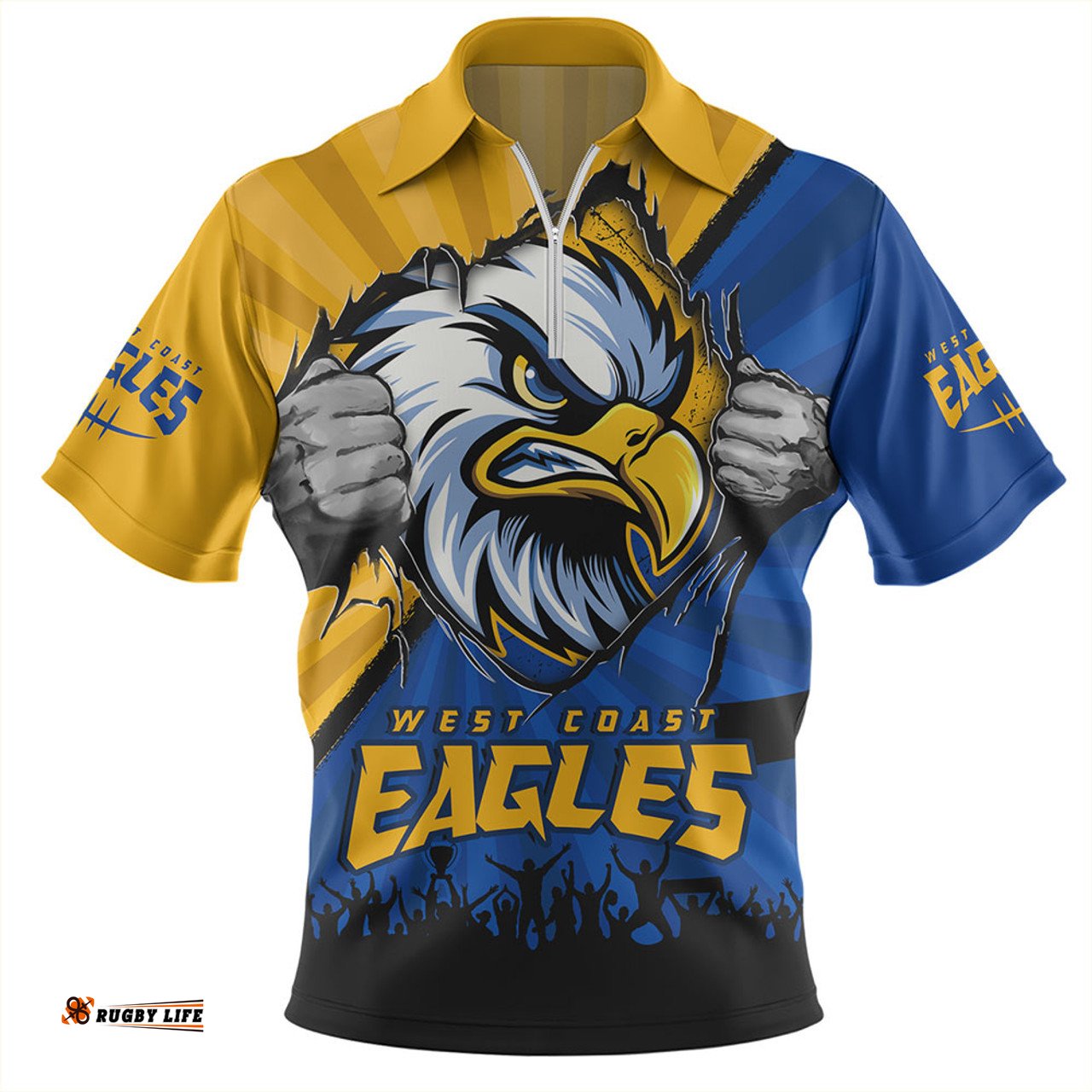 West Coast Eagles Breaking Through Fan Design Zip Polo Shirt