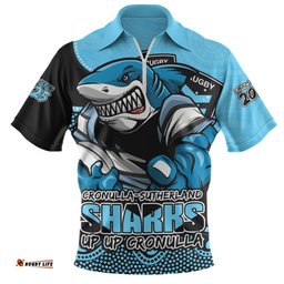 Cronulla Sutherland Sharks Battle For Glory Rugby Finals Edition Zip Polo Shirt