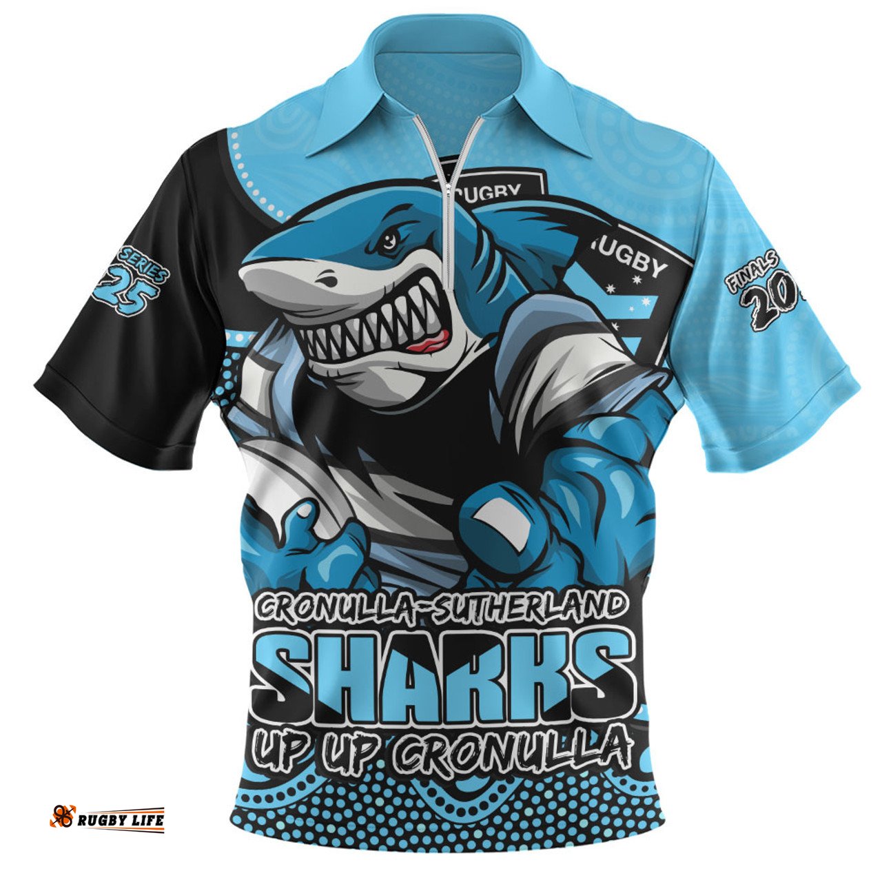 Cronulla Sutherland Sharks Battle For Glory Rugby Finals Edition Zip Polo Shirt