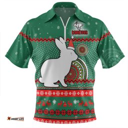 South Sydney Rabbitohs Custom Ugly Xmas And Aboriginal Patterns For Die Hard Fan Zip Polo Shirt