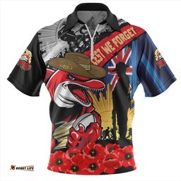 Redcliffe Dolphins United In Spirit Anzac Day Tribute Zip Polo Shirt
