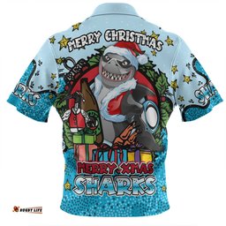 Cronulla Sutherland Sharks Christmas Custom Merry Christmas Our Beloved Team With Aboriginal Dot Art Pattern Zip Polo Shirt