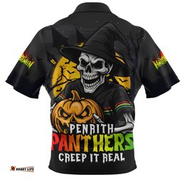 Penrith Panthers Dark Moon Rugby Halloween Battle Edition Zip Polo Shirt
