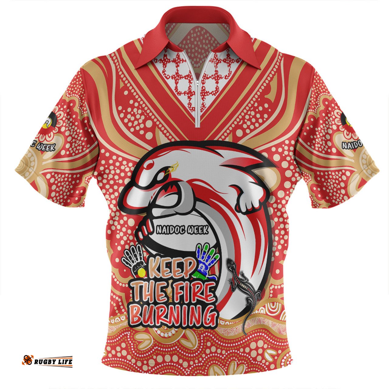 Redcliffe Dolphins Aboriginal Inspired Naidoc Week Custom For Die Hard Fan Supporters Zip Polo Shirt