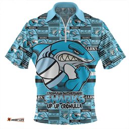 Cronulla Sutherland Sharks Champions Pride Comic Style Zip Polo Shirt