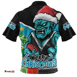 Port Adelaide Santa Scoring Touchdown On Christmas Game Day Zip Polo Shirt