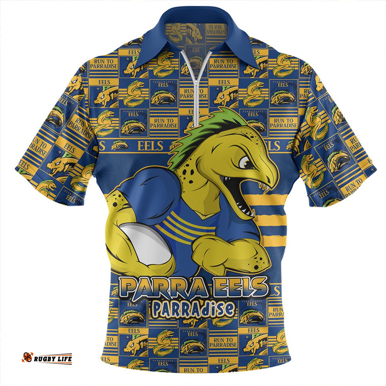 Parramatta Eels Champions Pride Comic Style Zip Polo Shirt