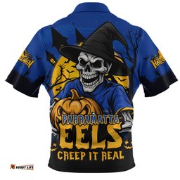 Parramatta Eels Dark Moon Rugby Halloween Battle Edition Zip Polo Shirt