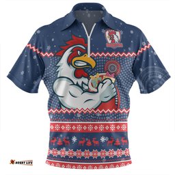 Sydney Roosters Christmas Custom Ugly Xmas And Aboriginal Patterns For Die Hard Fan Zip Polo Shirt