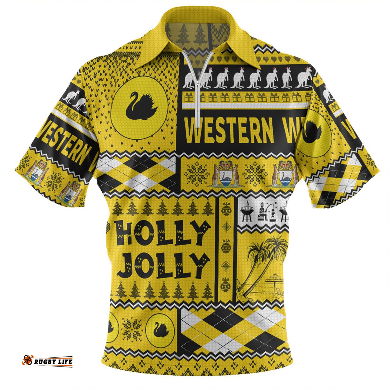 Western Australia Christmas Holly Jolly Chrissie Zip Polo Shirt
