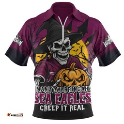 Manly Warringah Sea Eagles Dark Moon Rugby Halloween Battle Edition Zip Polo Shirt