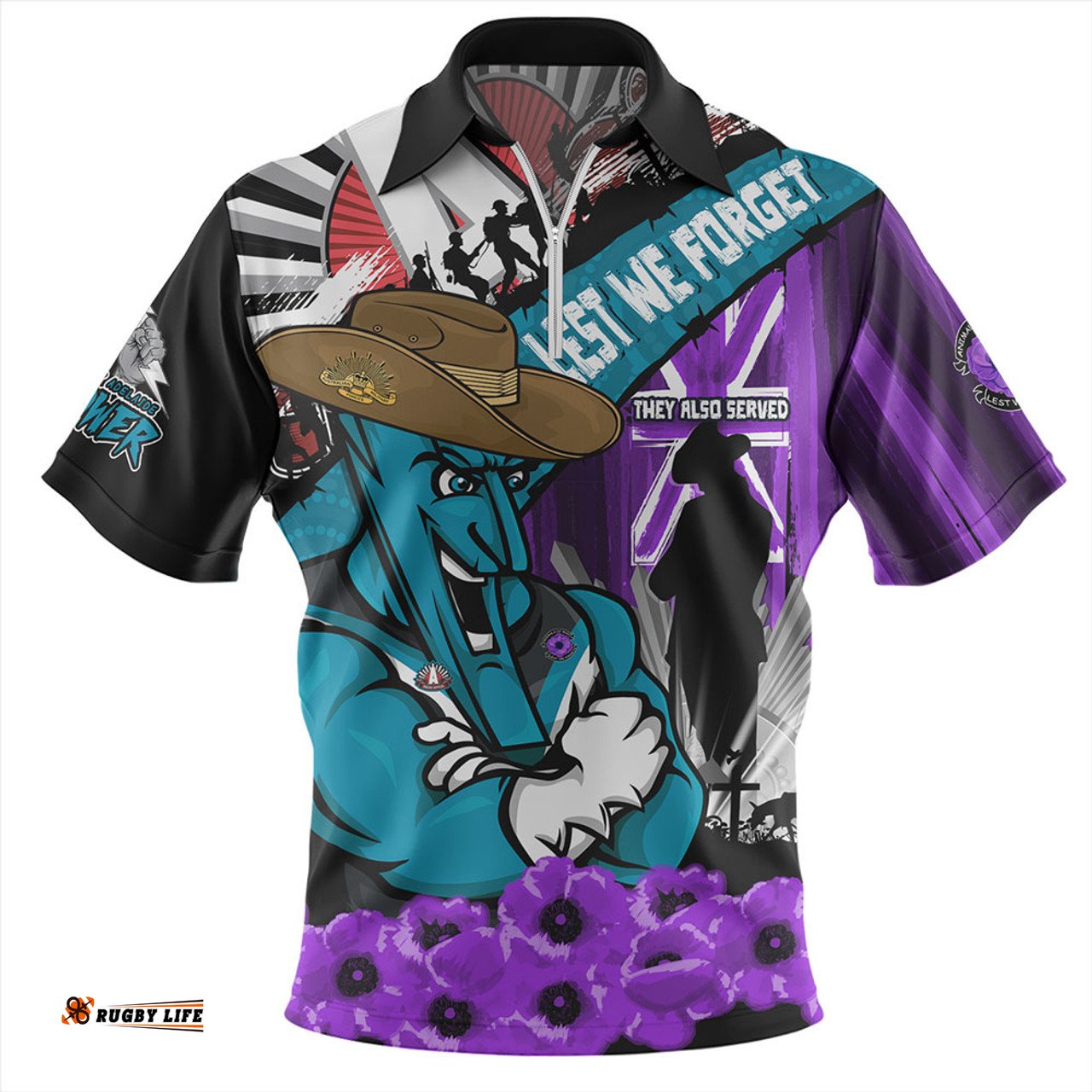 Port Adelaide ANZAC Day Honor Purple Valor And Spirit Zip Polo Shirt
