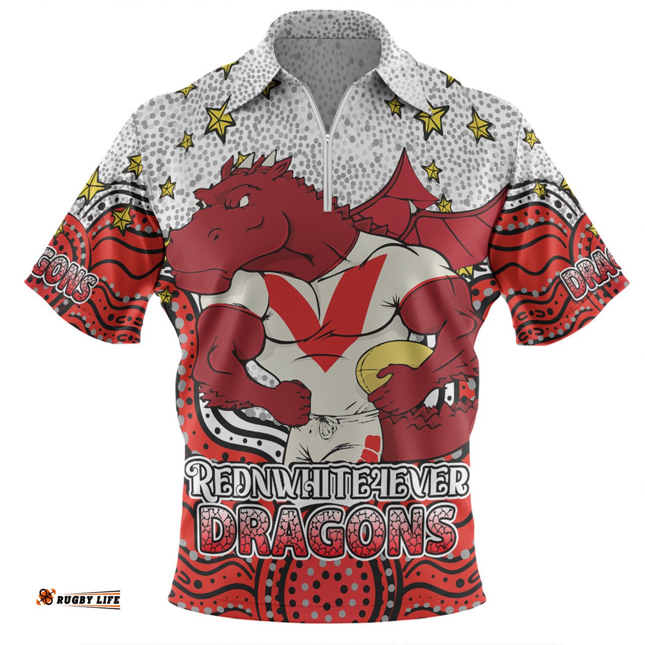 St. George Illawarra Dragons Custom Custom With Aboriginal Inspired Style Of Dot Painting Patterns Zip Polo Shirt