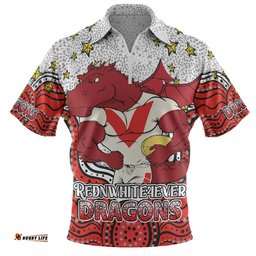 St. George Illawarra Dragons Custom Custom With Aboriginal Inspired Style Of Dot Painting Patterns Zip Polo Shirt
